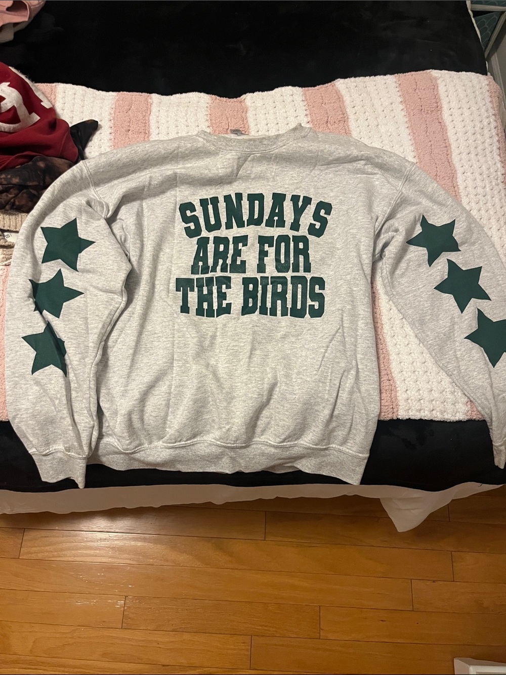 Sundays Are For The Birds Grey Sweatshirt with Green Stars - Philadelphia Eagles